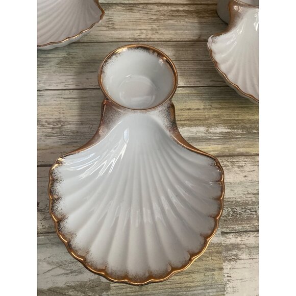 4 X Vintage Arnart 5th Ave Shell Seafood Plates w/ Sauce Cup – Hand Painted MCM - Picture 7 of 13